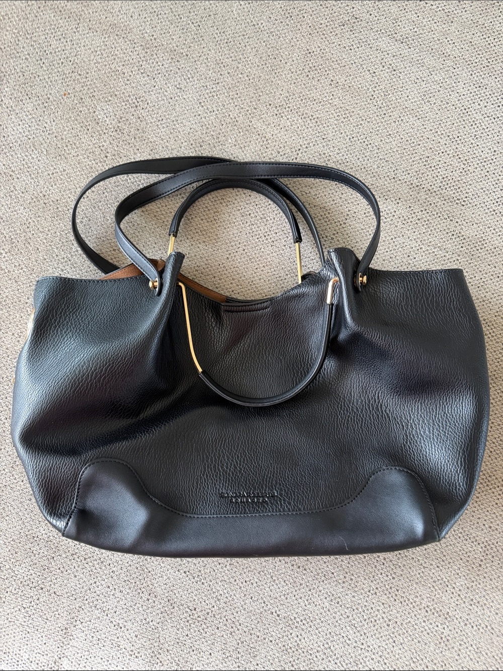 Sondra Roberts Black Leather Tote with Gold Hardware